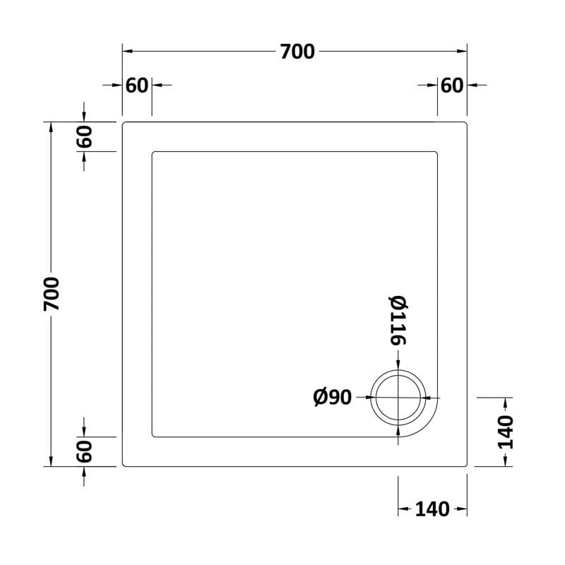 Square Shower Tray 700 x 700mm