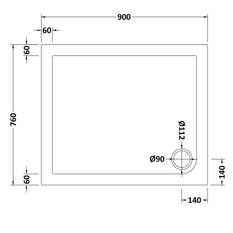 Rectangular Shower Tray 900 x 760mm