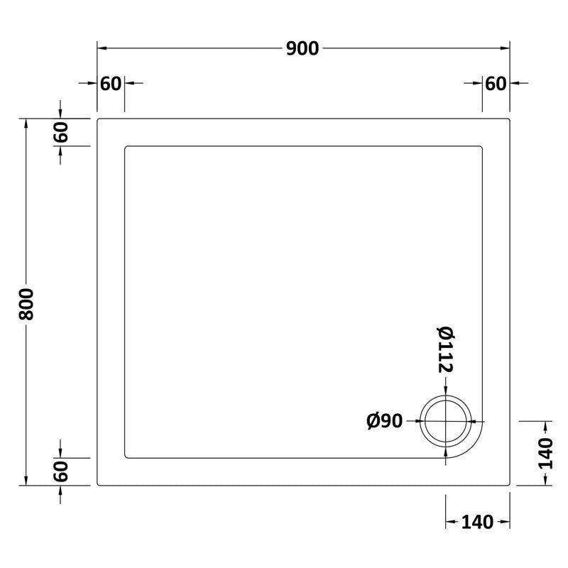 Rectangular Shower Tray 900 x 800mm