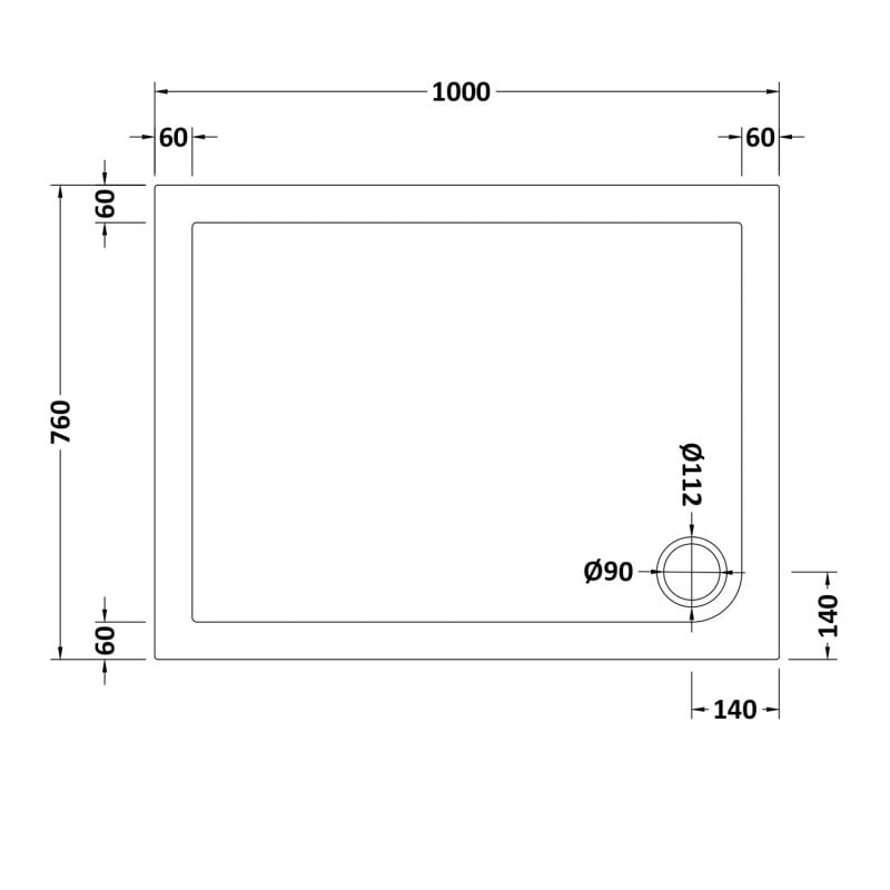 Rectangular Shower Tray 1000 x 760mm