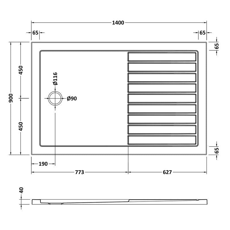 Rectangular Walk-In Shower Tray 1400 x 900