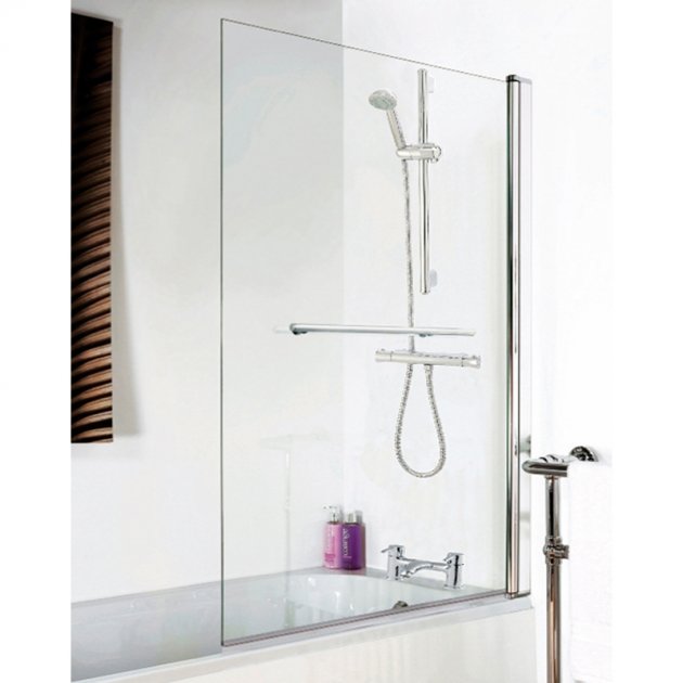 Crawford Pacific Square Hinged Bath Screen with Towel Bar 1430mm H x 790mm W - 6mm Glass