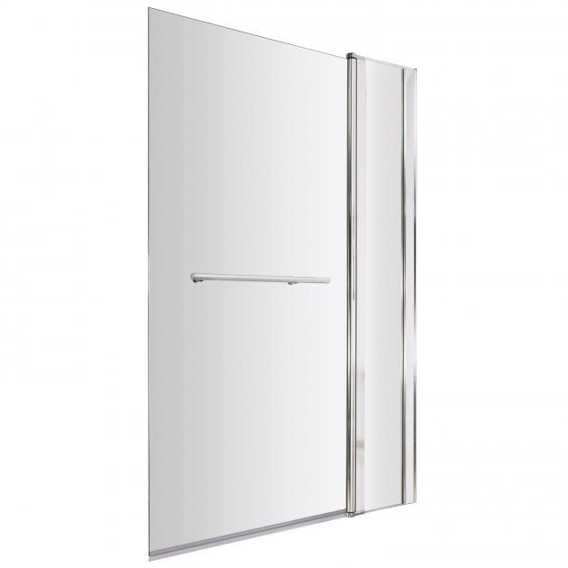 Crawford Pacific Square Hinged Bath Screen with Fixed Panel and Towel Bar 1433mm H x 998mm W - 6mm Glass