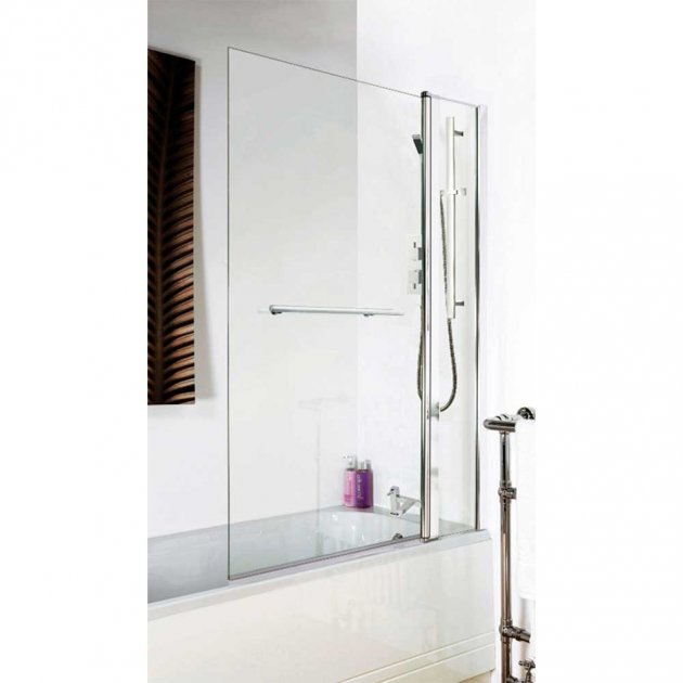 Crawford Pacific Square Hinged Bath Screen with Fixed Panel and Towel Bar 1433mm H x 998mm W - 6mm Glass