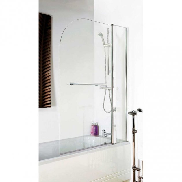 Crawford Pacific Round Top Hinged Bath Screen with Fixed Panel and Towel Bar 1433mm H x 998mm W - 6mm Glass