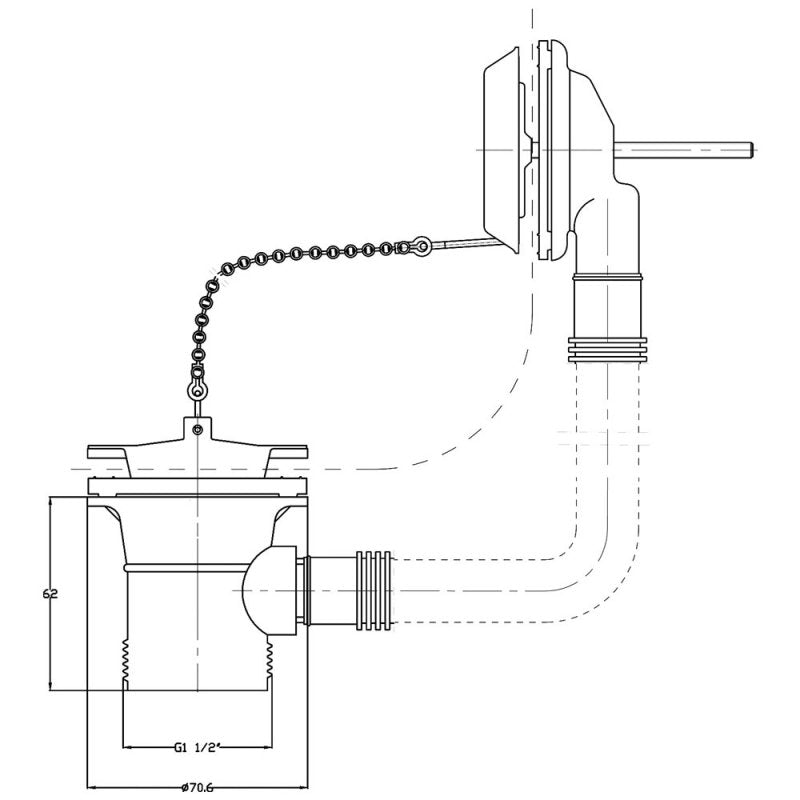 Crawford Retainer Bath Waste with Overflow Brass Plug and Ball Chain - Chrome