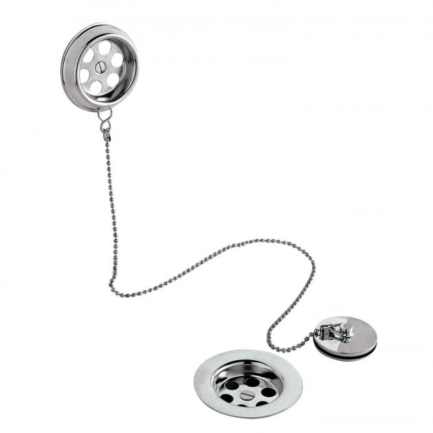 Crawford Retainer Bath Waste with Overflow Brass Plug and Ball Chain - Chrome