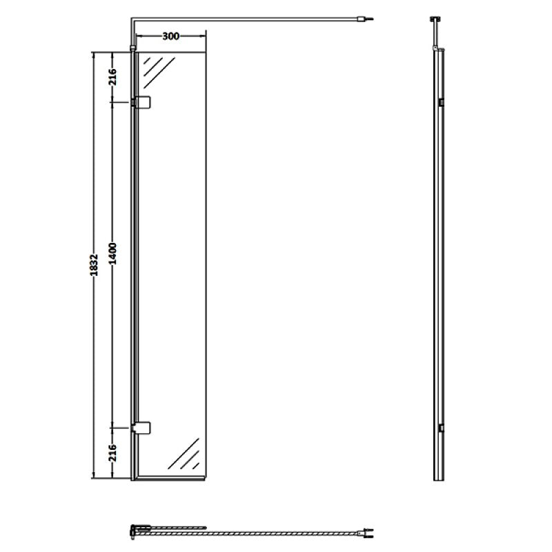 Wetroom Hinged Screen 300 x 1850mm