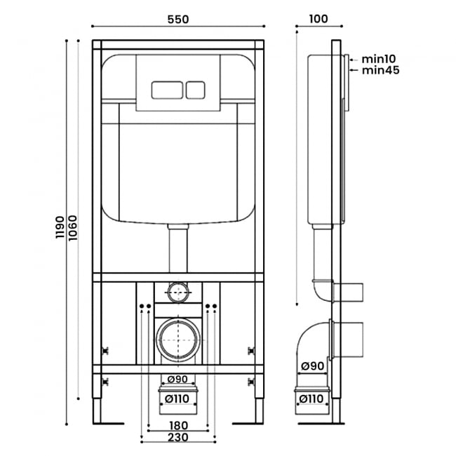 Prestige True Wall Hung Toilet Frame 1.12m with Front Access Dual Flush Cistern excluding Flush Plate